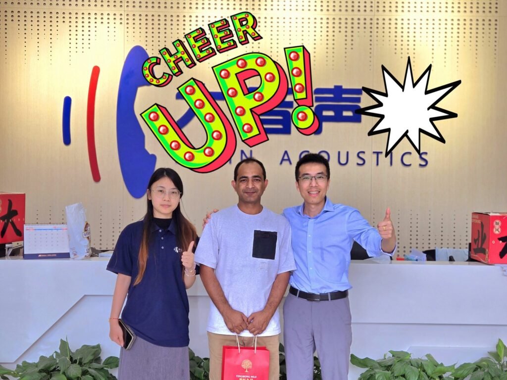 Max with the team at an acoustic panel manufacturer in China
